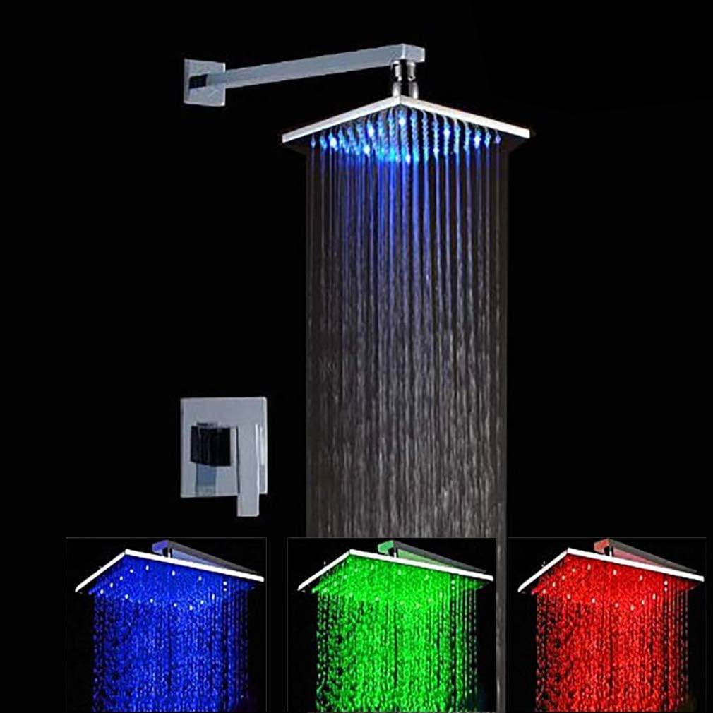 Cascada Bathroom Shower Set with 8 Inch Rainfall Square LED Shower Head with Shower Arm and a