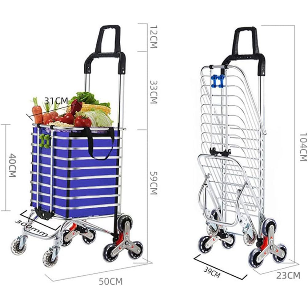 Carrito de 8 ruedas para subir escaleras con mango giratorio de 360°, diseño plegable, carrito de compras resistente con placa de protección, capacidad de carga de 51 kg, carrito de almacén