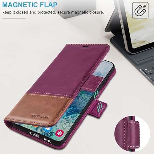 Miniatura 6 de KEZiHOME Funda de piel auténtica con tapa para Galaxy S23 Plus 5G  Soporte de soporte, ranura para tarjetas, bloqueo RFID, color caquimarrón