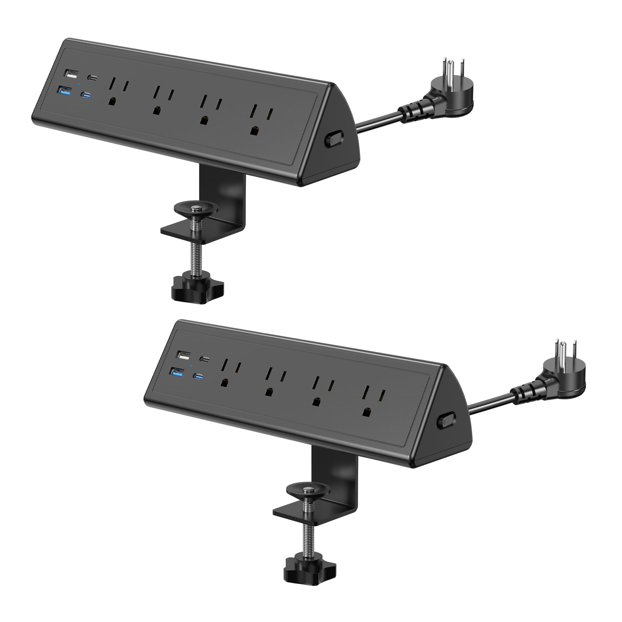 Jgstkcity Desk Clamp Power Strip,20W Fast Charging Station,Surge Protector Nightstand Edge Mount,1875W Extension Cord with Multiple Outlets,2 USB-C,2