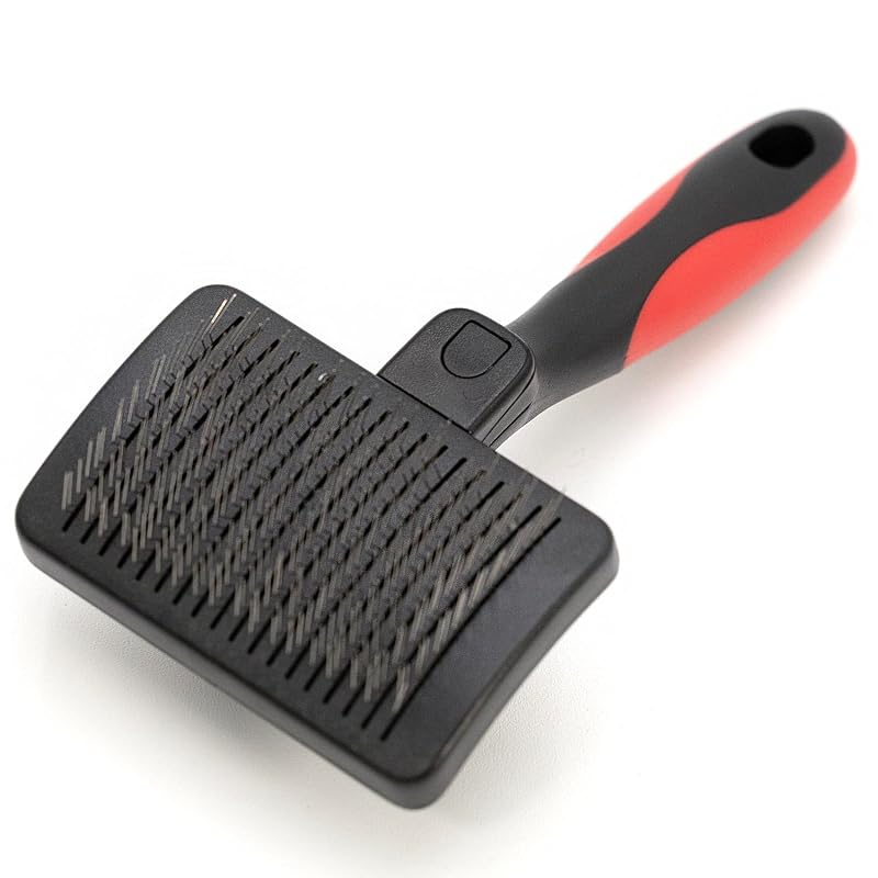 Escova Slicker Autolimpante para Gatos e Cães Jeffers com Cabo Antiderrapante – Preta e Vermelha, Pequena