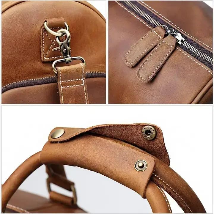 18-Inch Leather Shoe Compartment Duffel Bag for Men – Vintage Travel Gym Bag with Separate Shoe Pocket, Weekender Carry-On Bag, Premium Leather Overnight Bag for Travel, Sports & Business Trips
