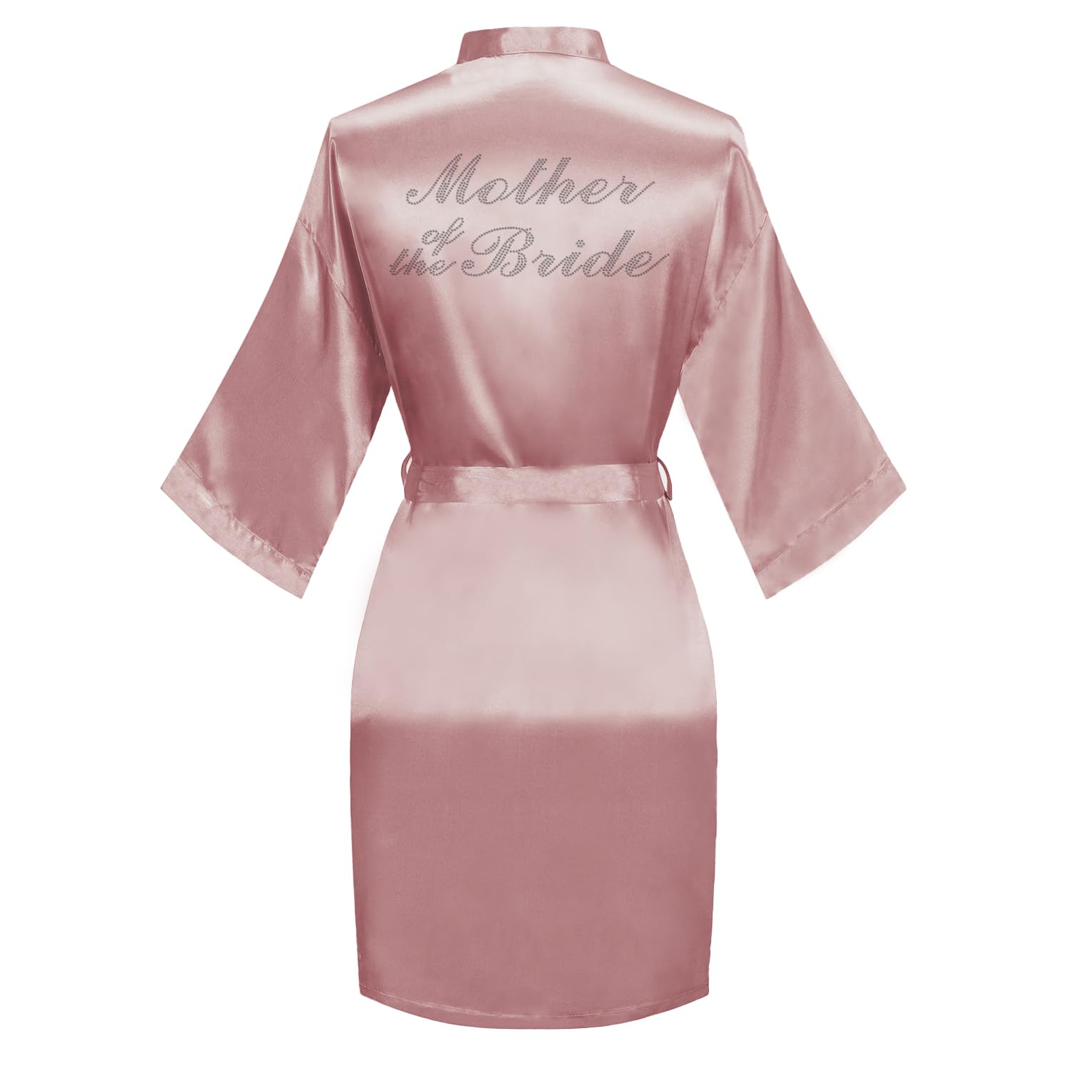 Women's Satin Robe Bride Bridesmaid Short Kimono Robes with Silver Rhinestones for Wedding Party Getting Ready