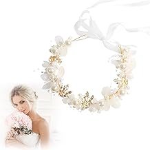 Coroncina Comunione Bambina,di Fiori Fasce Capelli Sposa, Cerchietti con Perle, diadema bianco,1 pezzo