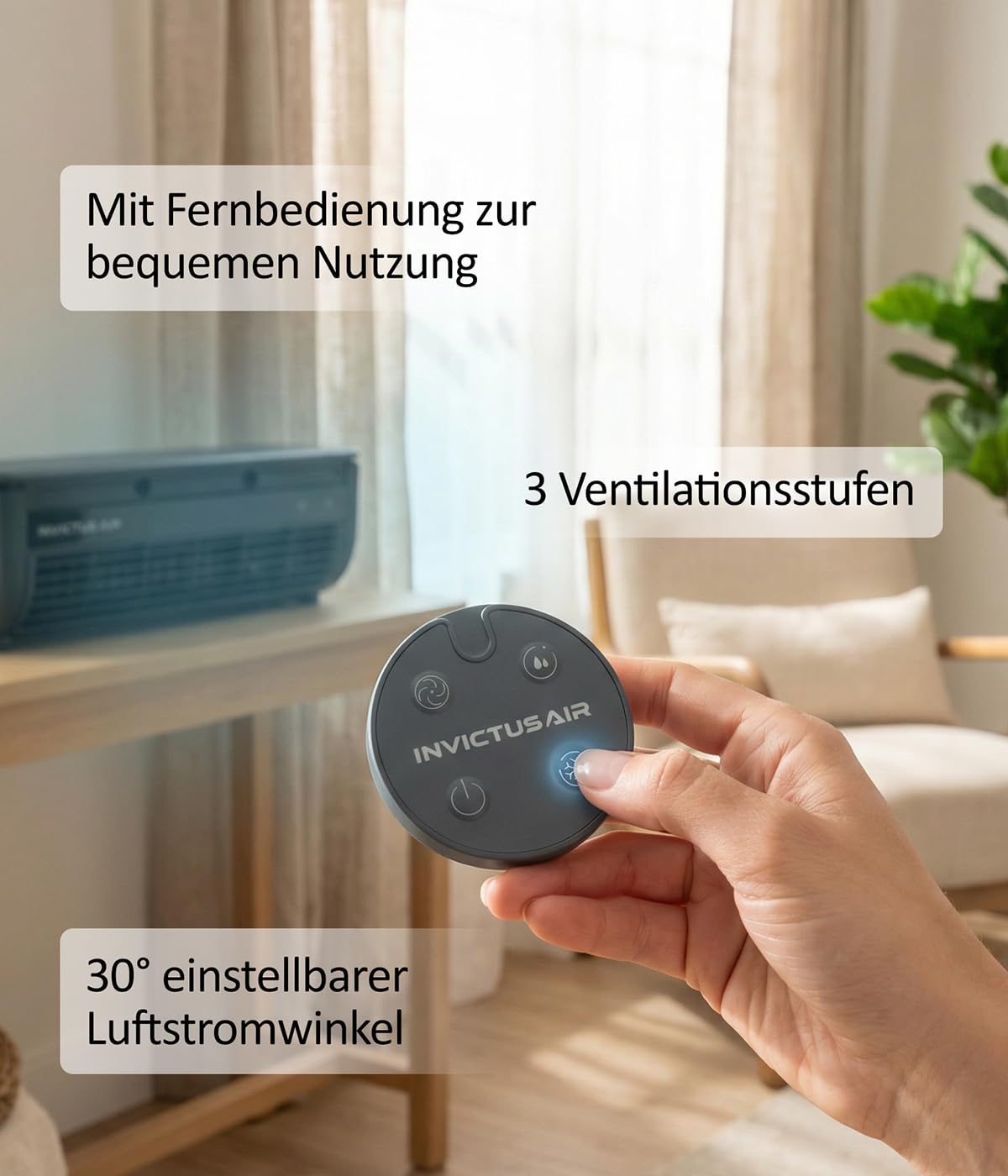 Genius INVICTUS AIR AC5 Luftkühler kabellos, mit Wasserkühlung & Halbleiter-Kühlplatte, Fernbedienung, 3 Stufen, 260 ml Wassertank, bis zu 8 Std., Wandmontage oder freistehend