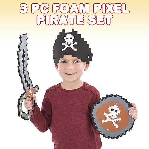 Miniatura 2 de ArtCreativity - Juego de 3 piezas con espada pixelada, escudo y sombrero, accesorios únicos para disfraz de pirata de Halloween, divertidos juguetes