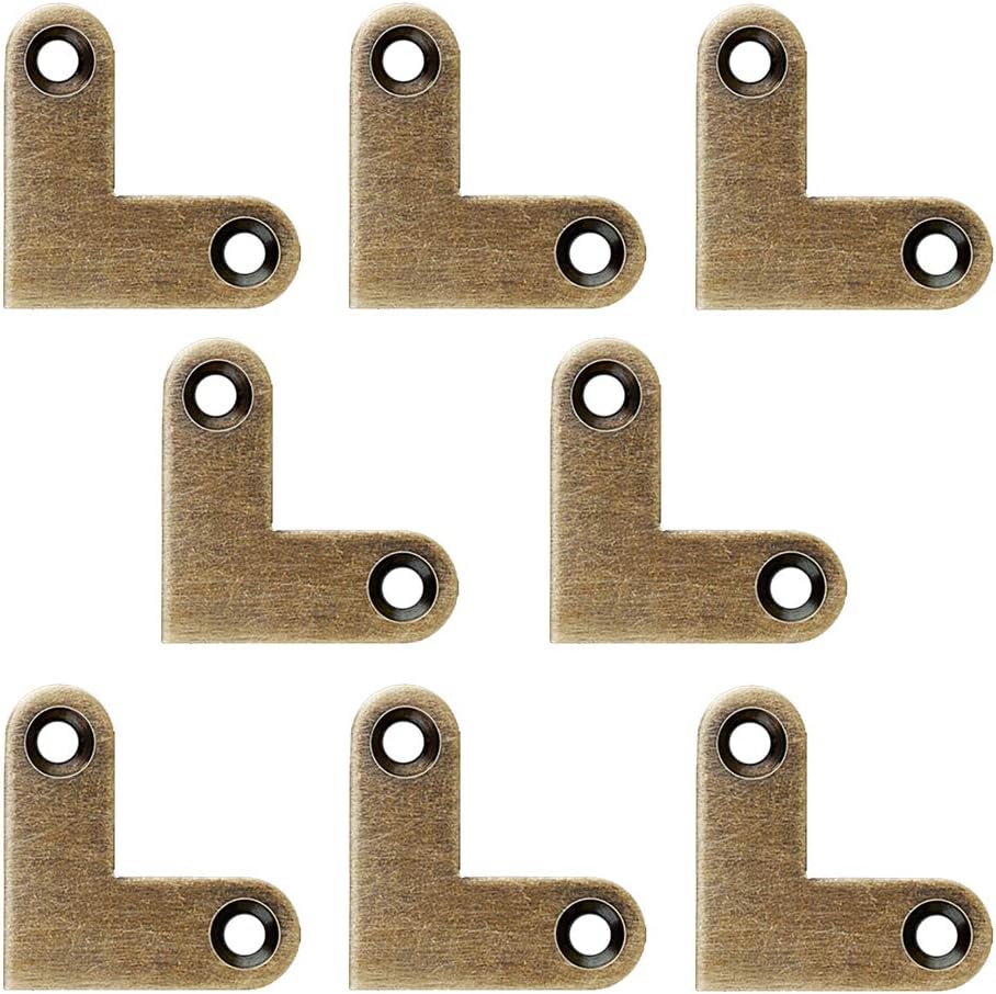 8Pcs Antique L Shape Brass Flat Corner Bracket Joint Flat Corner Brace Plate Support Drawer Fixed Corner Code (Antique Bronze)