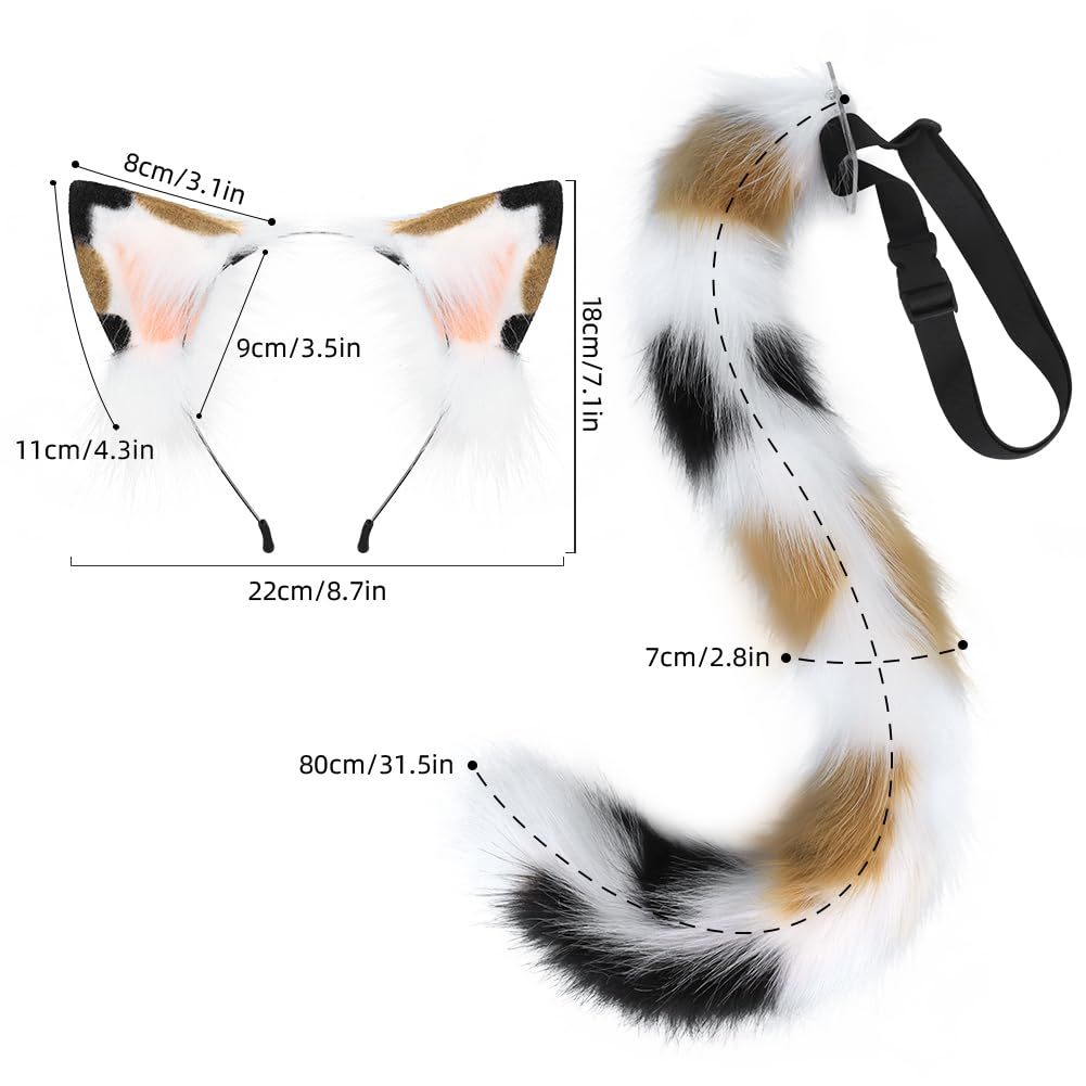QinRuan Animal Cosplay Costume Accessories Furry Faux Fur Cat Ears Headband and Fox Tail Set Halloween Accessory: 2-sh