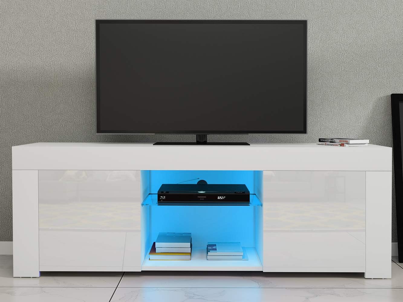 Panana TV Unit Sideboard Glass Shelf Storage Modern Stand Matt