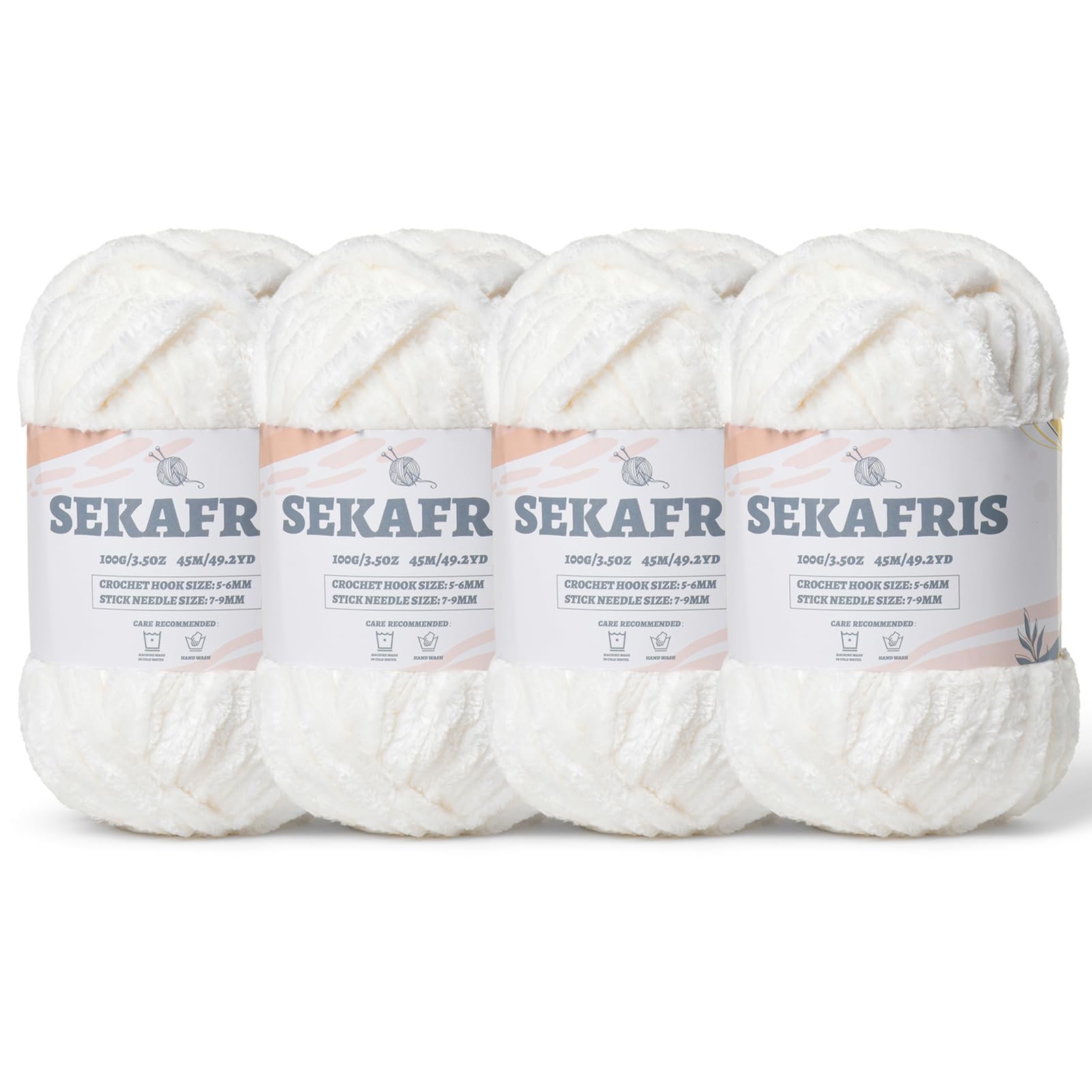 Chenille Velvet Soft Yarn White 4 Pack