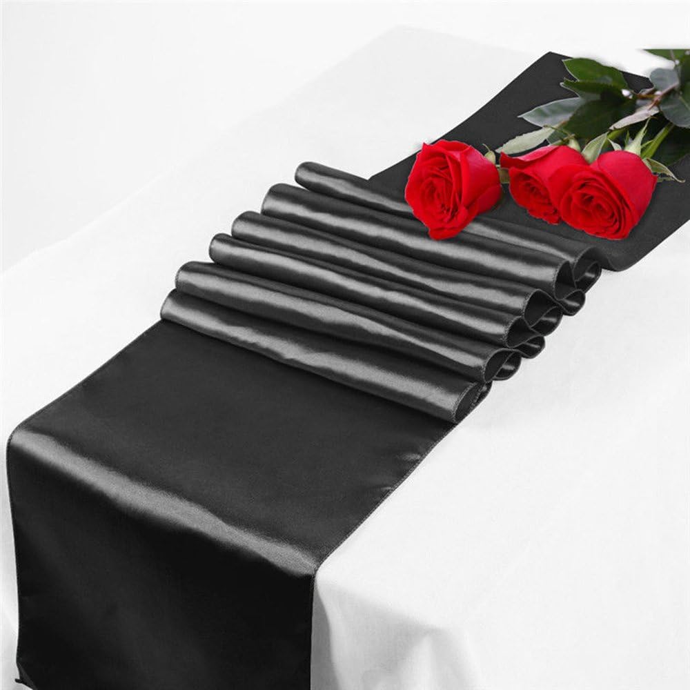 RayLineDo® Pack of 10 12'' X 108'' Satin Table Runners for Wedding Party Banquet Table Party Bridal Decoration in Black