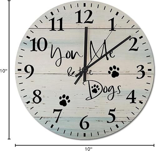 Miniatura 6 de Reloj de pared de madera You Me & The Dogs silencioso sin tictac de cuarzo, funciona con pilas, decoración para baño, dormitorio, cocina, oficina o