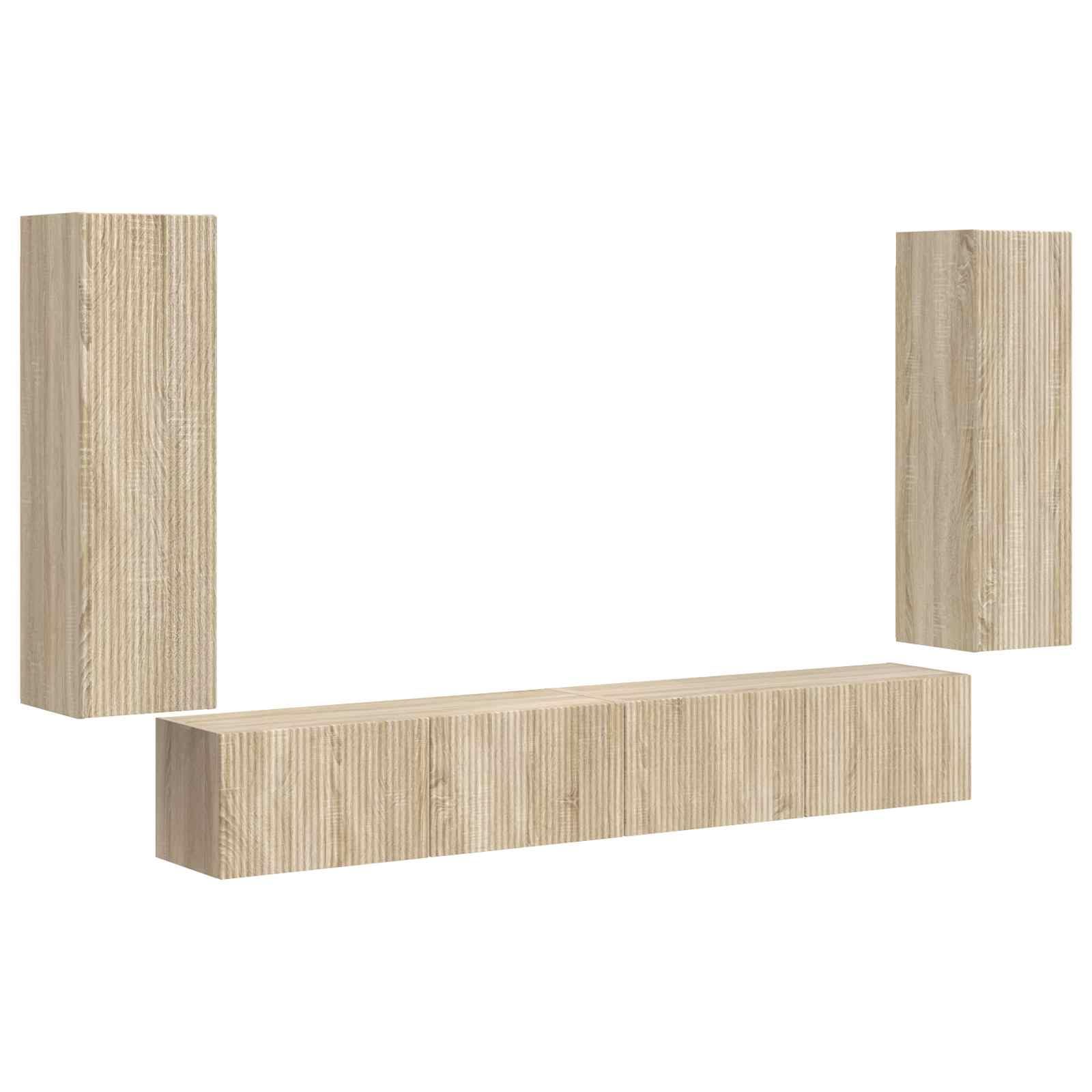Set 4 Mobiletti TV da Parete Rovere Sonoma Legno Multistrato | Mobile soggiorno salotto porta televisione con ante a cerniera per organizzare decoder e accessori.