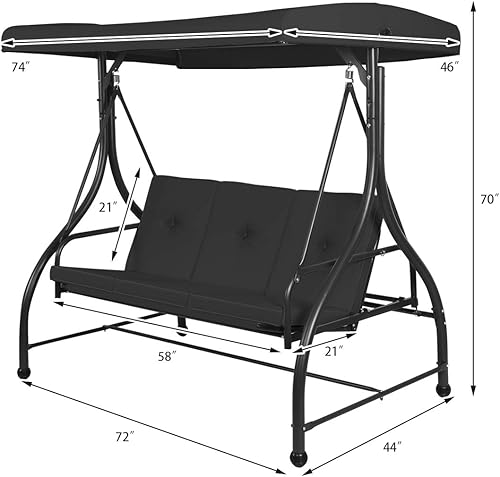 Miniatura 4 de Tangkula Columpio de patio convertidor de 3 asientos, toldo de jardín para porche al aire libre con cómodos asientos acolchados y toldo de