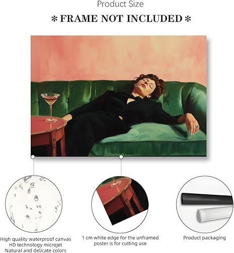 Miniatura 2 de Ripiyome Póster vintage de mujer en el sofá con Martini, lienzo victoriano y funky para pared, pintura al óleo estética de moda, impresión ecléctica