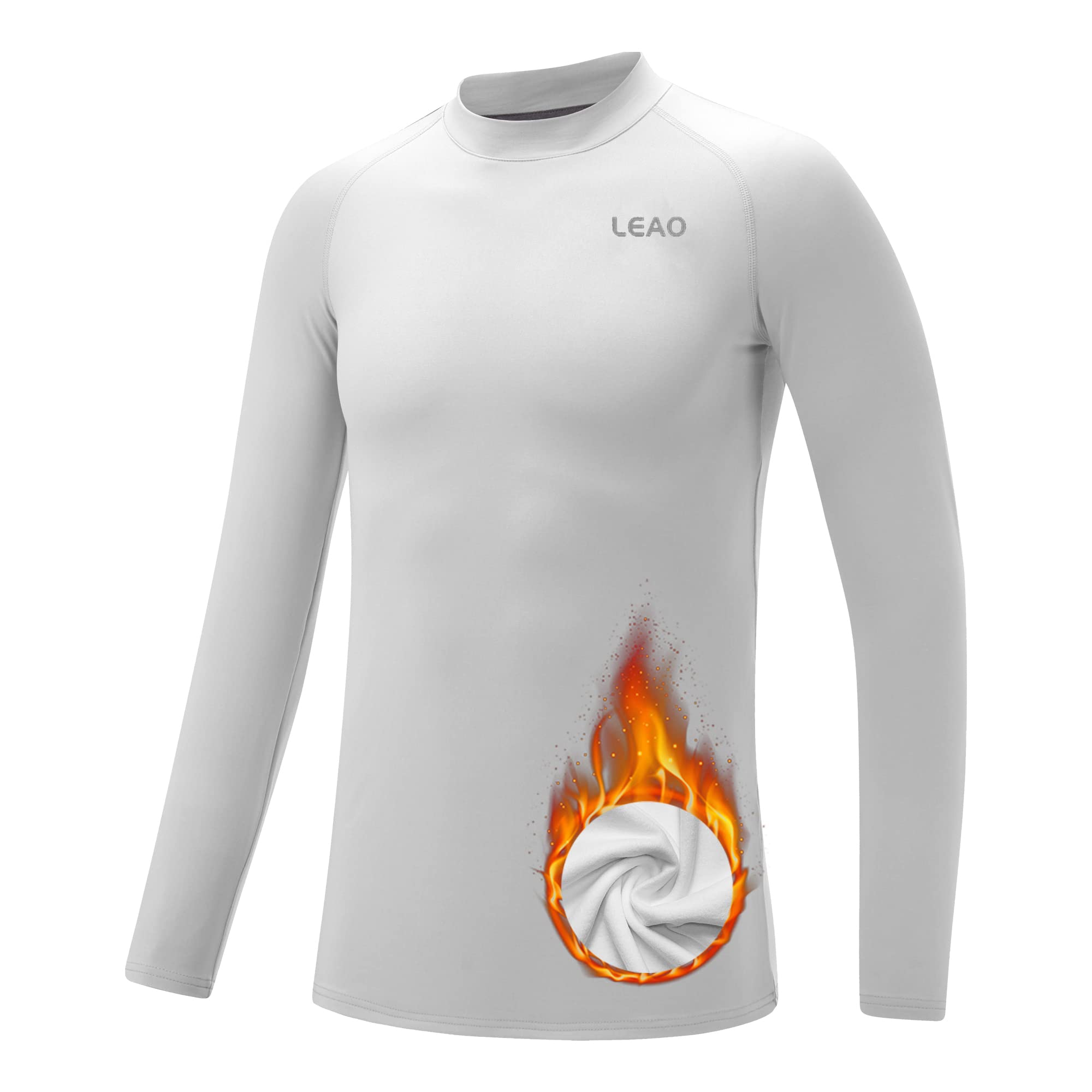 LEAO Youth Boys Compression Shirt Long Sleeve Fleece Quick Dry Sports Baselayer Soccer Baseball Basketball Undershirt Red L