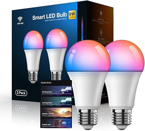 ZMFUTY Bombilla inteligente KL110, bombilla inteligente LED Wi-Fi compatible con Alexa y Google Home, A19 regulable, 2.4 Ghz, no requiere