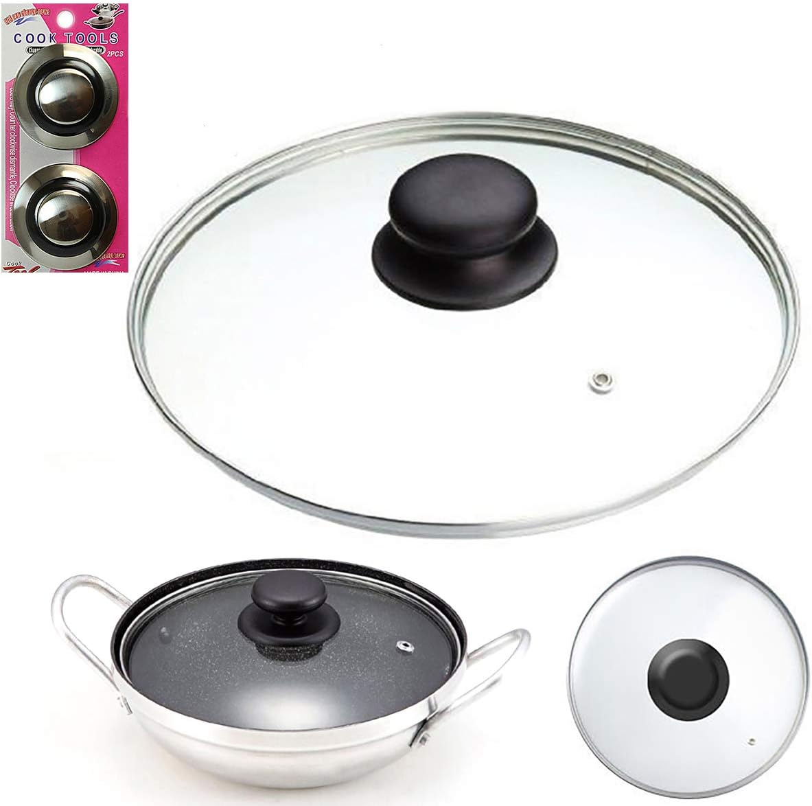 Tempered Glass Pan Lid with 2 Knobs, 20 cm Size