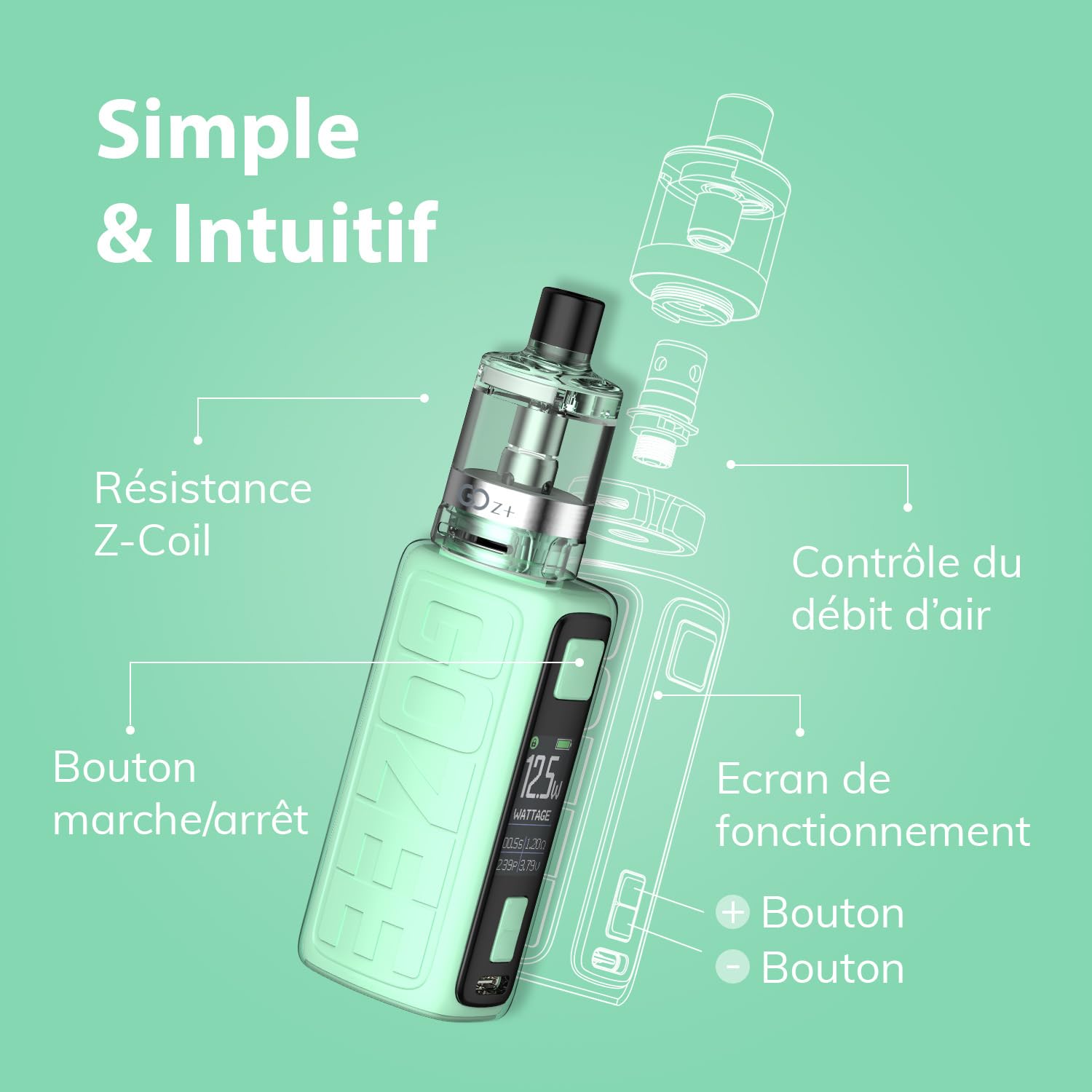 INNOKIN - Starter Kit GOZee GOz+ 3,5ml - Cigarette Electronique Box - Ultra  Lger - Puissance 6-60W - Batterie 2100 mA - Rsistance Z Coil - Airflow  MTL + RDL (Royal Blue) : Amazon.fr: High-Tech