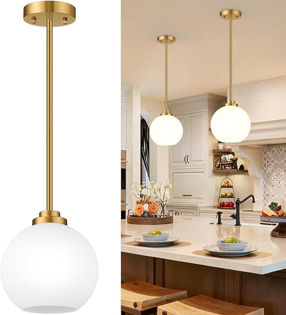 2 Pack 7.2-Inch Globe Pendant Lights, Mid Century Gold Pendant Light Fix...