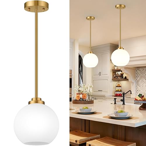 2 Pack 7.2-Inch Globe Pendant Lights, Mid Century Gold Pendant