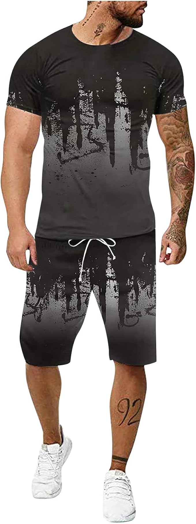 2 Pezzi Tuta sportiva estiva da uomo con pantaloncini a maniche corte con  ampia con scollo a V Tuta da Ginnastica Uomo T-Shirt Estiva con Stampa 3D :  Amazon.it: Abbigliamento