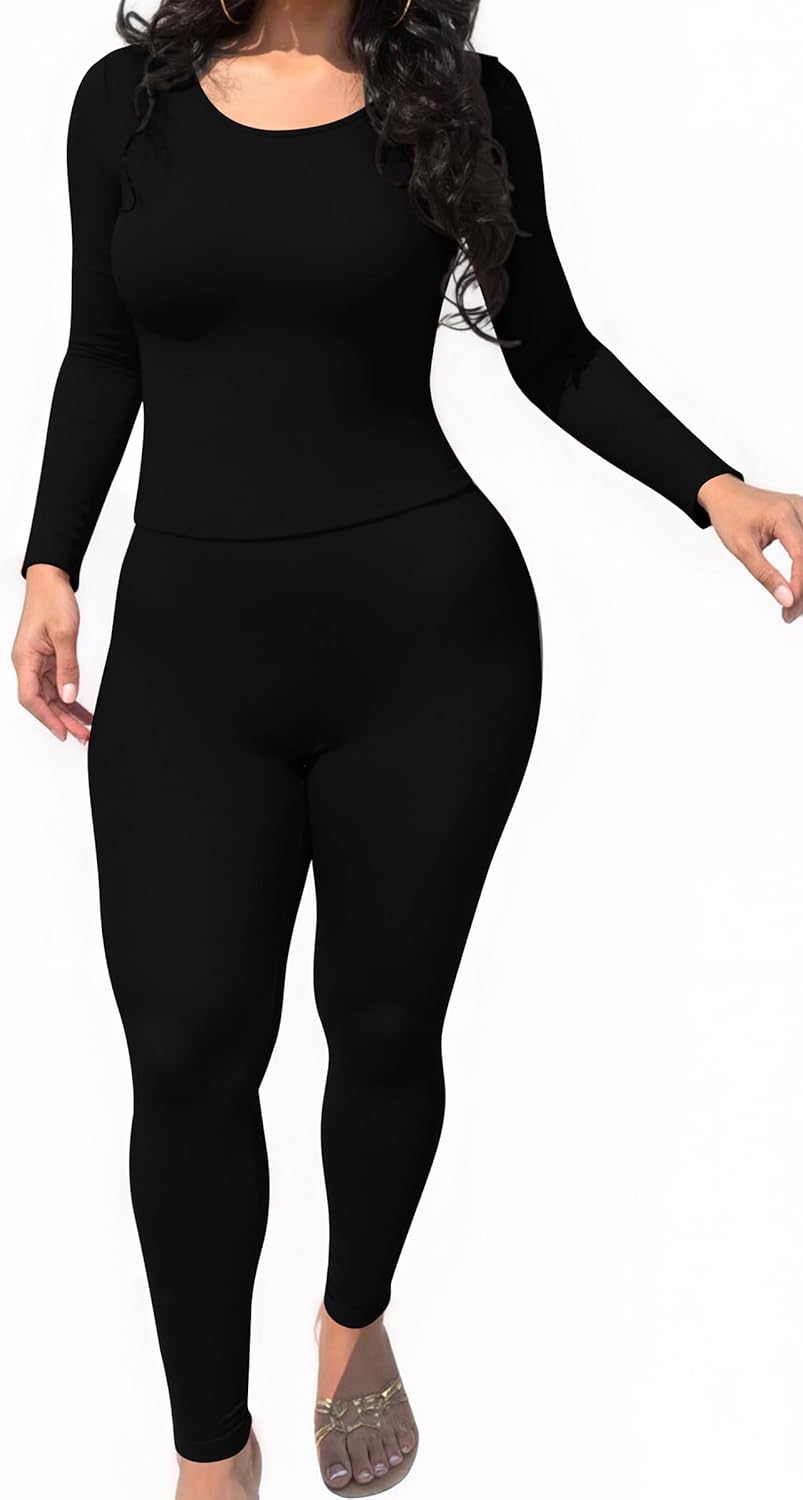 CLOCOR Womens 2 Piece Outfits Sweatsuits - Tracksuit Set Long Sleeve Crop Top & Drawstring Wide Leg Pants with Pockets - Image 2