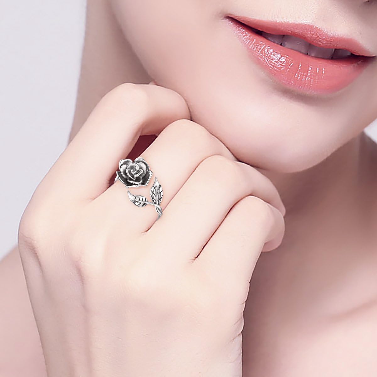 Alphm Valentines Day Rose Gifts S925 Sterling Silver Rose Flower Ring Adjustable Wrap Open Jewelry for Women Friend Mom Bride Girlfriend Sisters Teen - Image 2