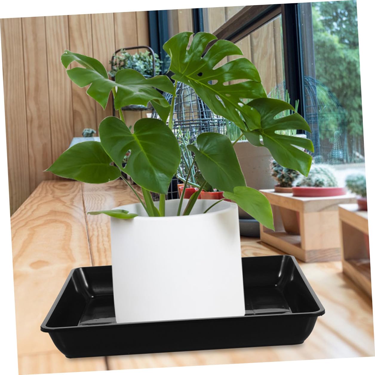 3 Bandejas de Goteo para Macetas de Plástico Negro Rectangular, Accesorio para Jardín Que Recoge el Exceso de Agua y Mantiene Limpio el Suelo o Escritorio