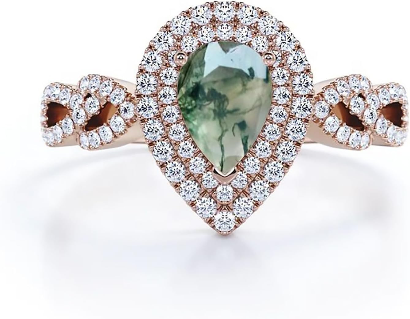 Natural Green Moss Agate Engagement Ring for Her Women,10K 14K 18K Gold Green Moss Agate Moissanite Ring Jewelry Gift for Anniversary Wedding Valentine's Day