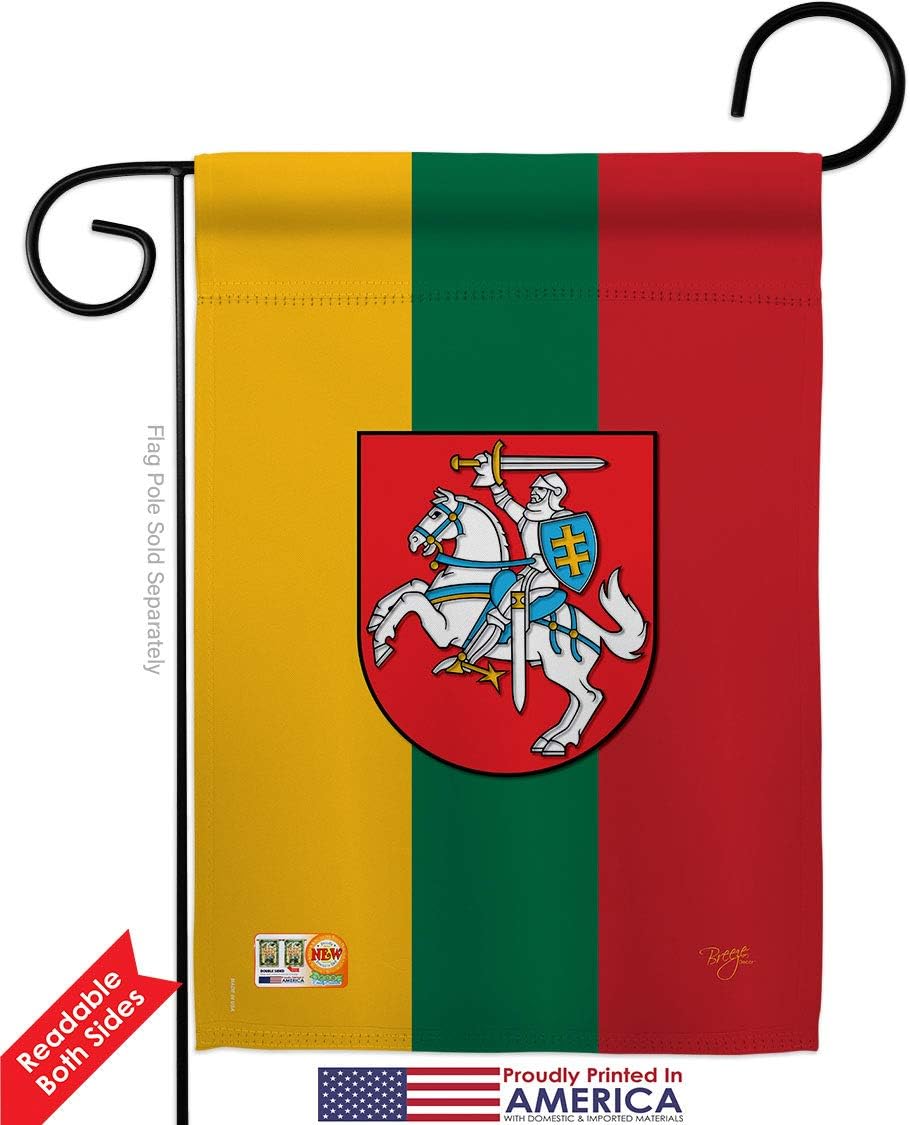 Lithuania Garden Flag Set with Stand Regional Nationality Nation International World Country Particular Area Small Decorative Gift Yard House Banner Double-Sided Made In USA 13 X 18.5