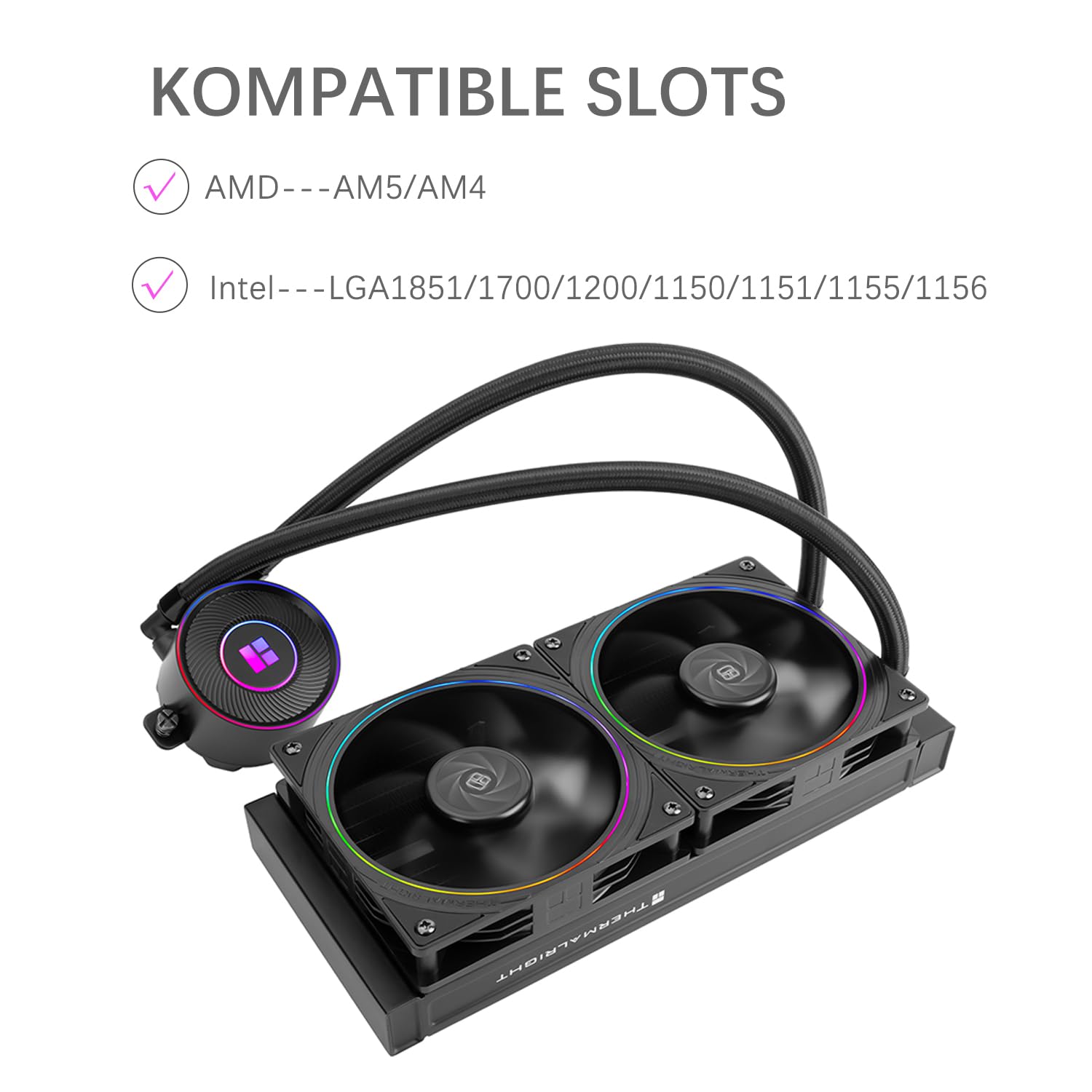 TR-Thermalright Aqua Elite 240 V5 ARGB Black Refroidisseur liquide pour processeur, refroidissement AIO, double ventilateur PWM, ARGB 2000 tr/min, pour AM4/AM5, Intel LGA1851/1700/115x/1200, noir