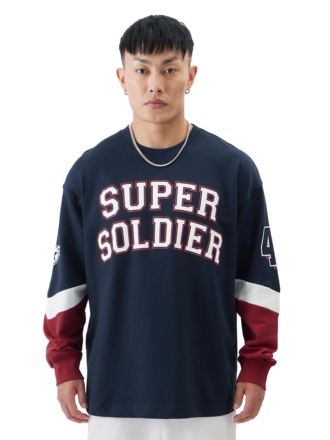 The Souled StoreMens Cotton Captain America: The Super Soldier Oversized Full Sleeve T-Shirts