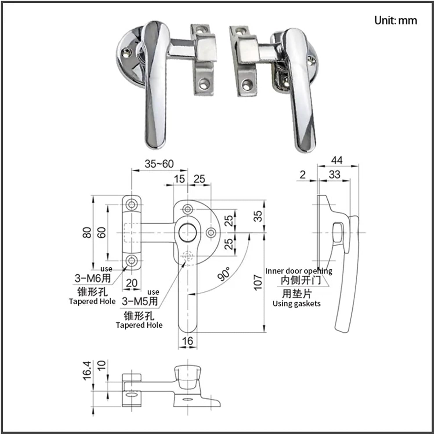 Zinc Alloy Door Handles Industrial Kitchen Automation Machinery Heavy-Duty Handles 1Pcs(Right)