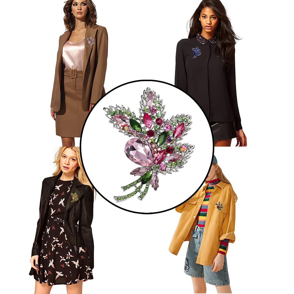 Broche Bouquet, Broche En Cristal Pour Femmes, Broche Femme, pour Cadeau d'anniversaire de Filles Fournitures de Fête de Mariage Noël