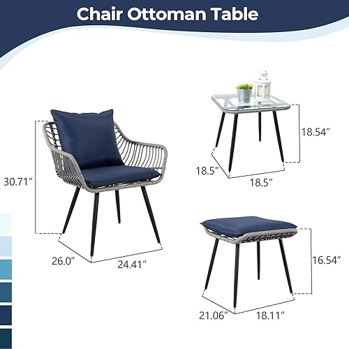 Miniatura 3 de Juego de muebles de patio de 5 piezas, juego de mimbre pequeño para conversación estilo bistró al aire libre, sillas de ratán de PE para todo tipo