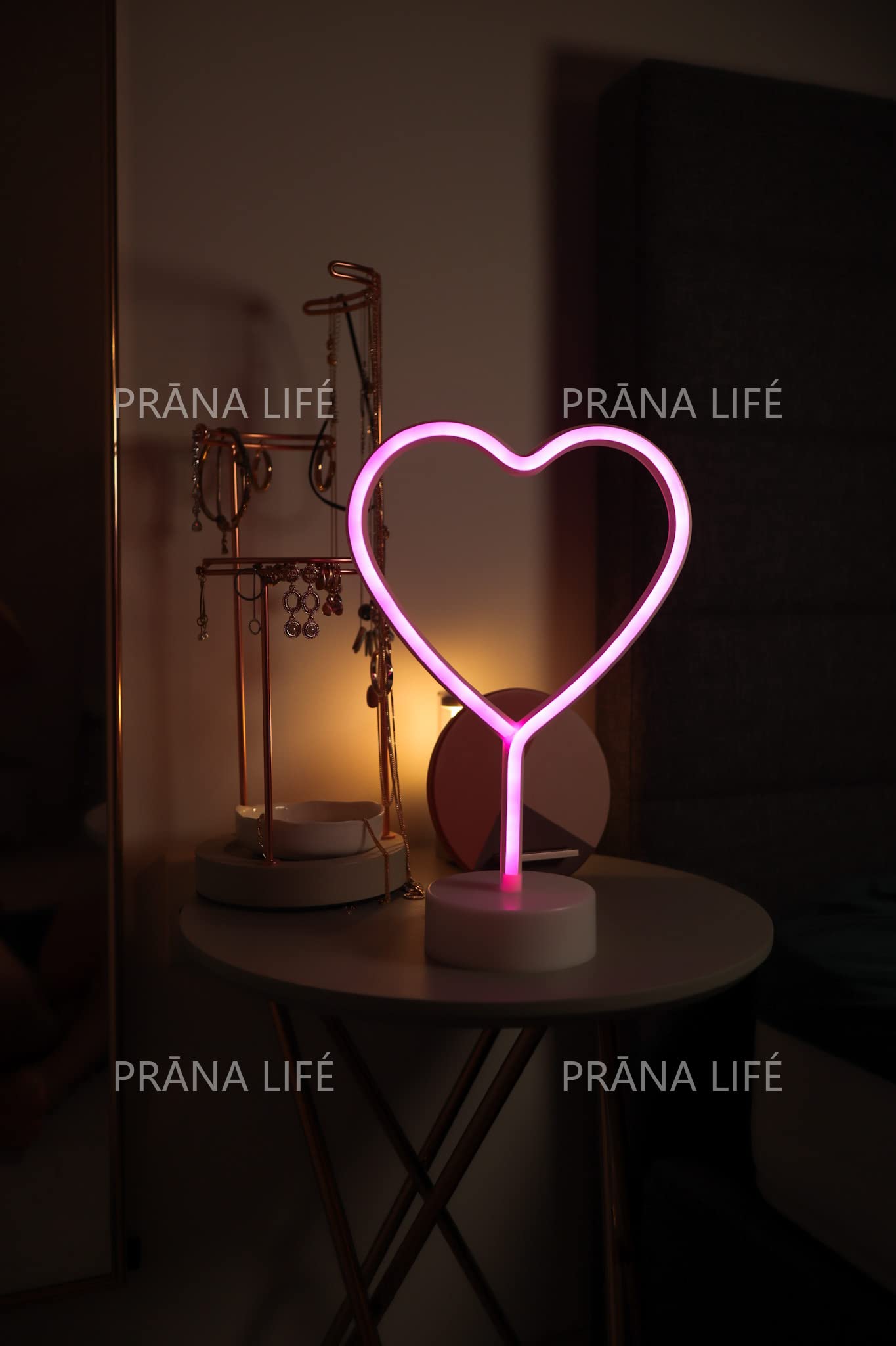 PRĀNA LIFÉ LED Decorative Pink Neon Heart Light with Base, Pink Heart - Image 4