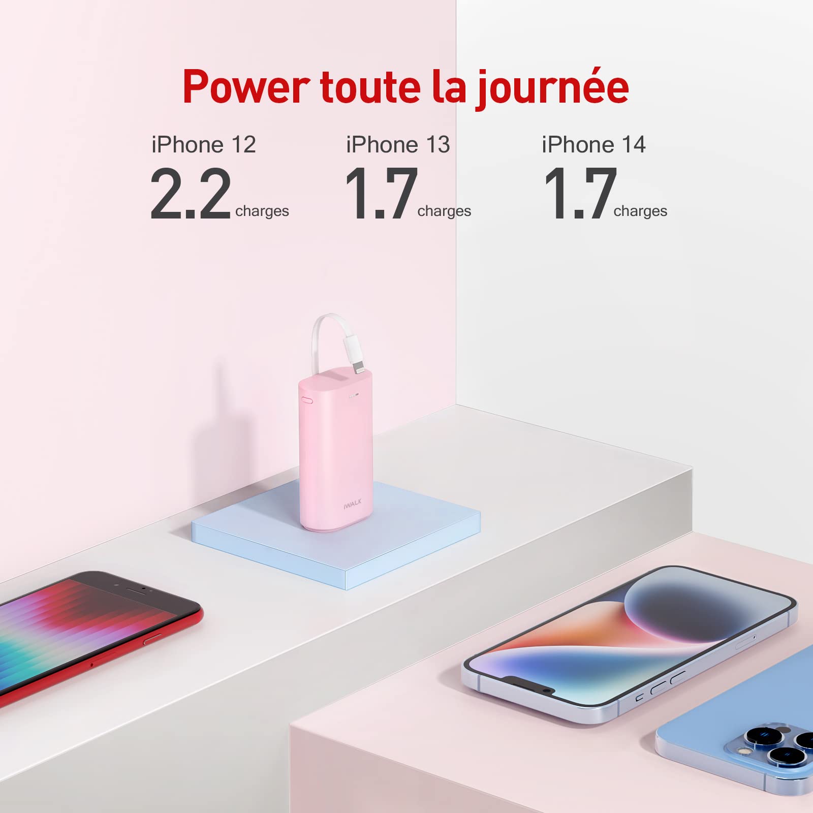 Batterie Externe IWALK 9000mAh Avec Câble Lightning Intégré - Power Bank Compact Pour IPhone 14 à 6, Taille Carte De Crédit - 3