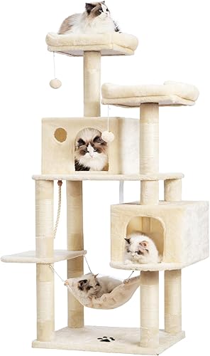 Miniatura 1 de Hey-brother Mueble grande de varios niveles para condominio para gatos con postes rascadores cubiertos de sisal, 2 condominios de felpa más grandes,