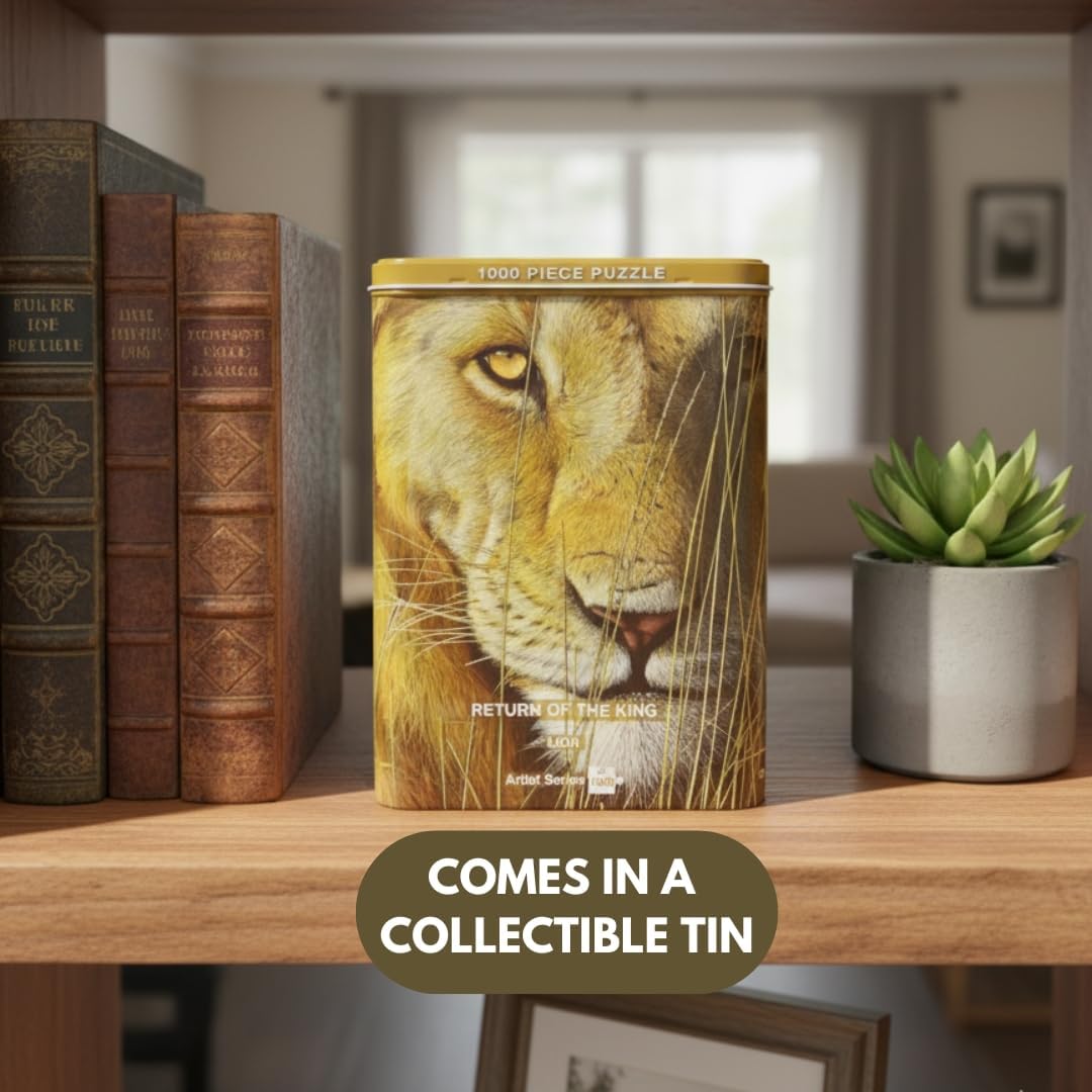 Lion Jigsaw Puzzle for Adults 1000 Pieces | Return of the King by Edward Spera | Rule 1 Collectible Tin | Wildlife Art Gift