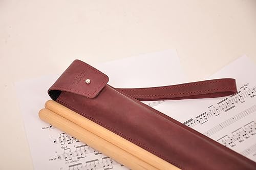 Miniatura 4 de Bolsa de piel auténtica para baquetas con cierre de botón, regalo para baterista, soporte de batería de cuero para músico (bolsa, Marsala)
