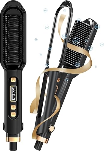 MEKK Cepillo alisador de cabello, cerdas de cerámica 3D, diseño antiquemaduras, 16 ajustes de temperatura ajustables, peine caliente iónico de