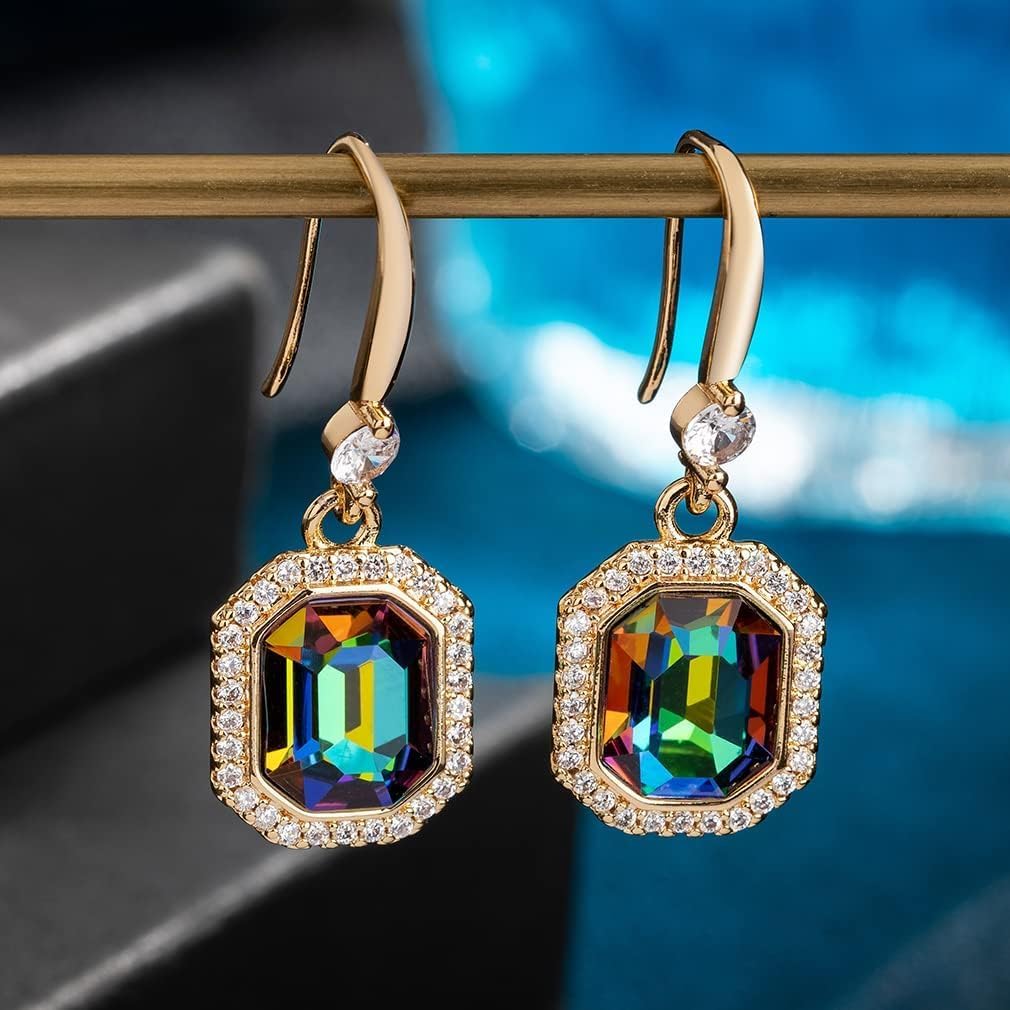 EVEVIC Austrian Crystal Halo Octagon Drop Dangle Earrings for Women 14K Rose Gold Plated Jewelry Gifts for Women - Image 7