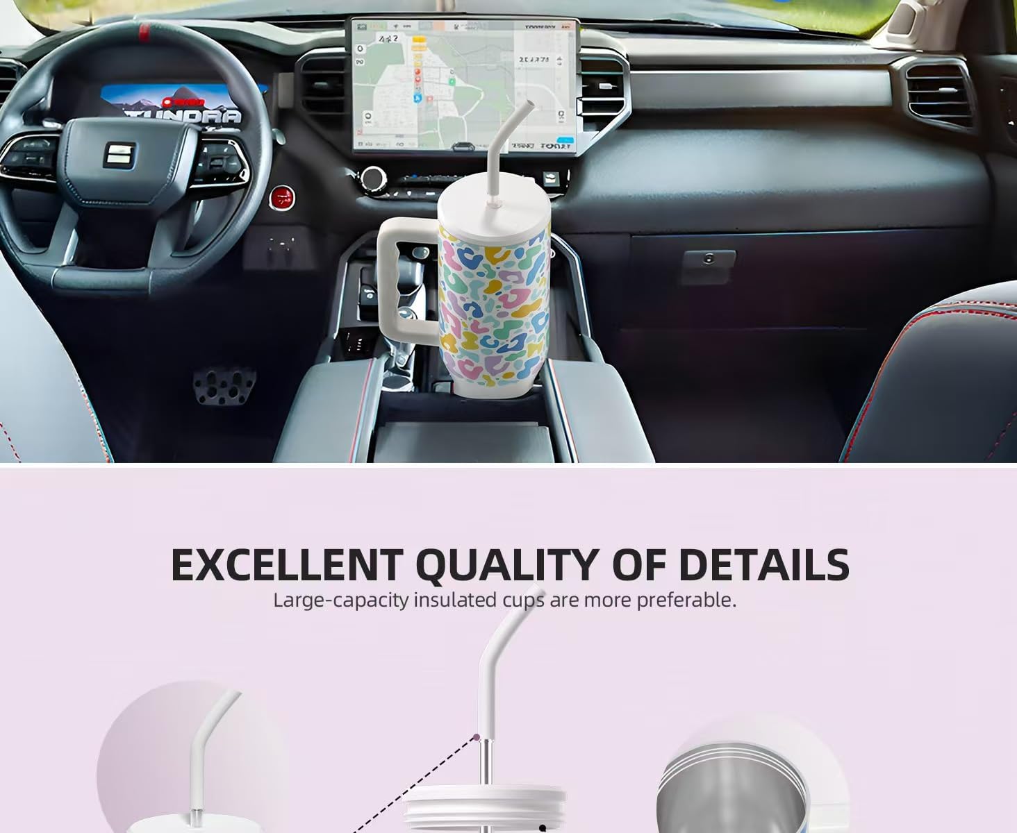 Large capacity 40 oz Tumbler with Handle, Insulated Tumbler with Lid and Straw, Stainless Steel Travel Mug, Keeps Cold for 24 Hours, Leak Proof, Fits in Car Cup Holder (Black leopard print) - Image 6