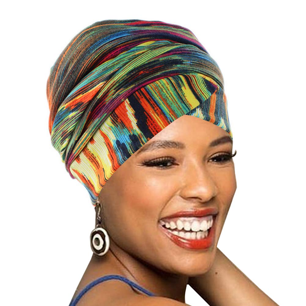 BABAHU(001-Colour08) - Easy Wearing African Head Wrap,Long Scarf Turban Shawl Hair Bohemian Headwrap