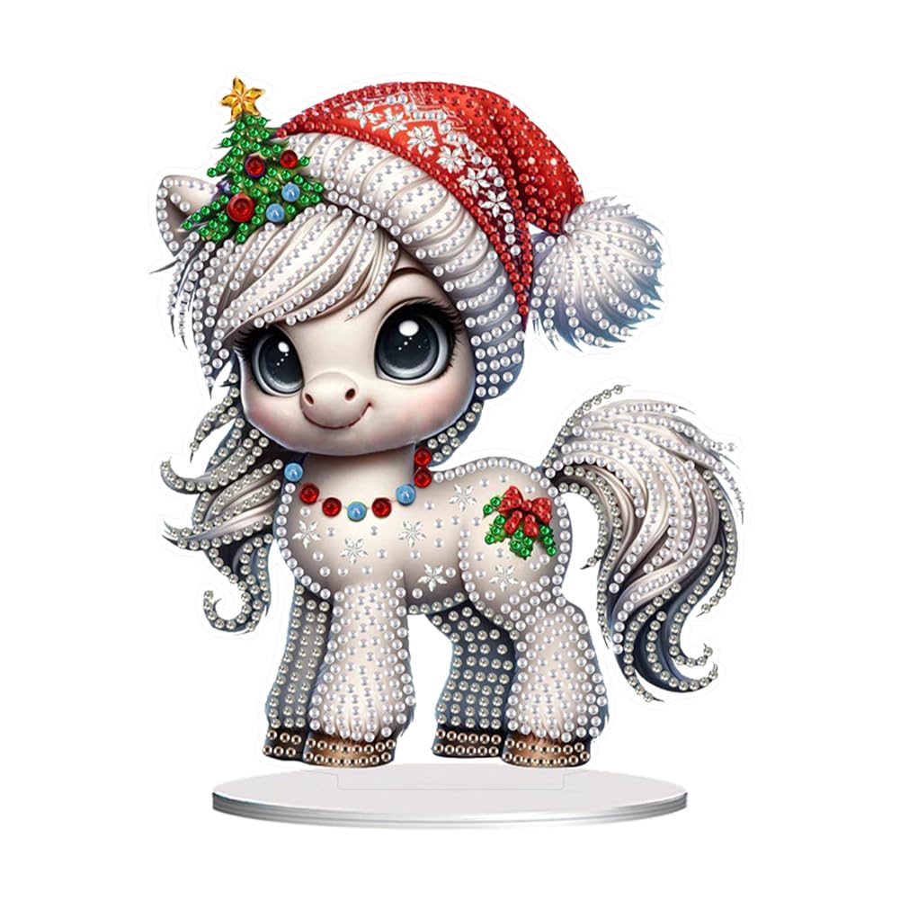 Amzgshop Christmas Pony Diy 5D Christmas Kit, Snowman Art Tabletop Ornament For Adults & Beginners, Acrylic Single Sided Diamond Design Home Decor For Christmas Gifting & Home Décor