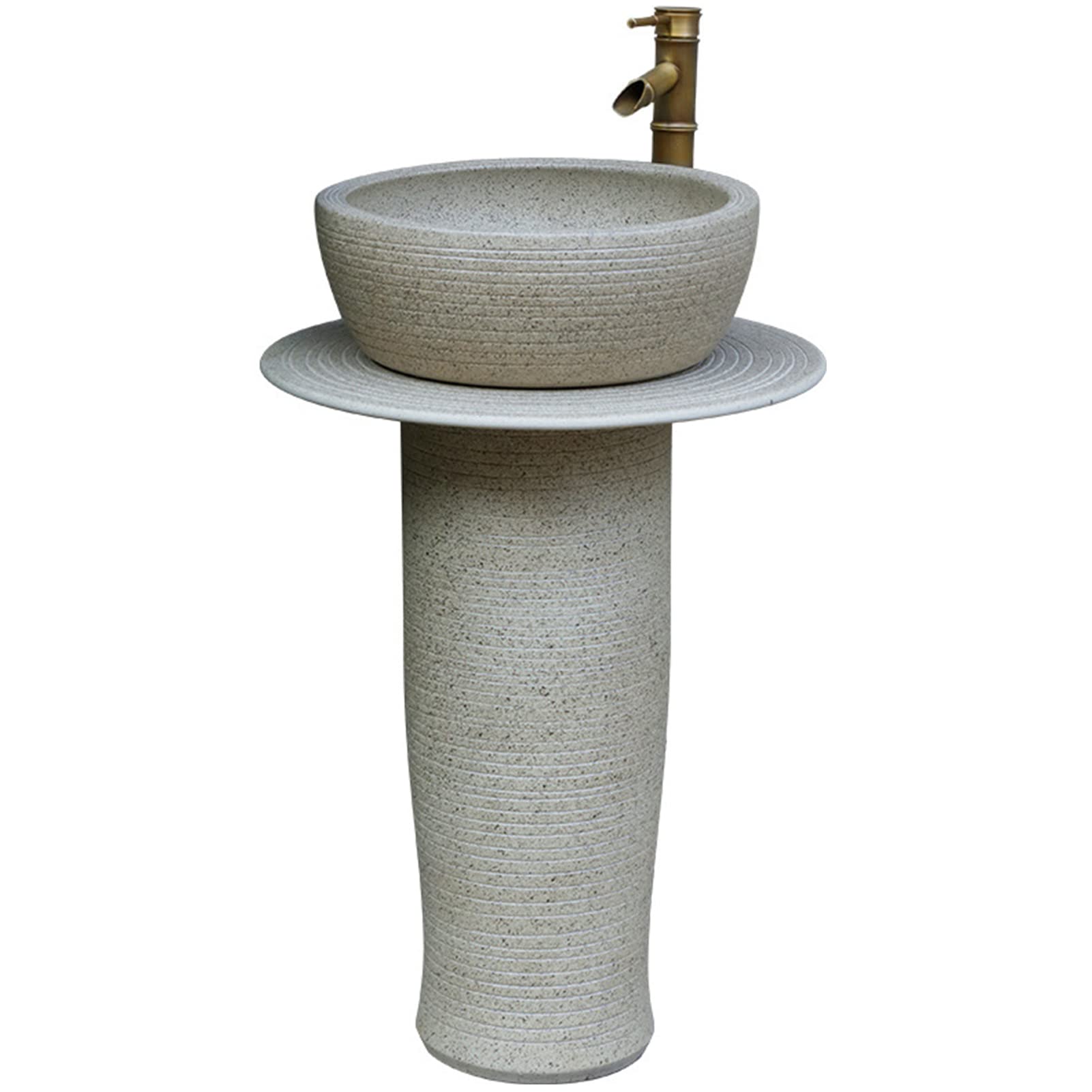 Gljtuo Beige Art Pedestal Bathroom Sink Vessel Sink Combo Toilets Basins Handmade, Round Freestanding Sink For Indoor And Outdoor, 4 Piece Set,-3 Piece Set
