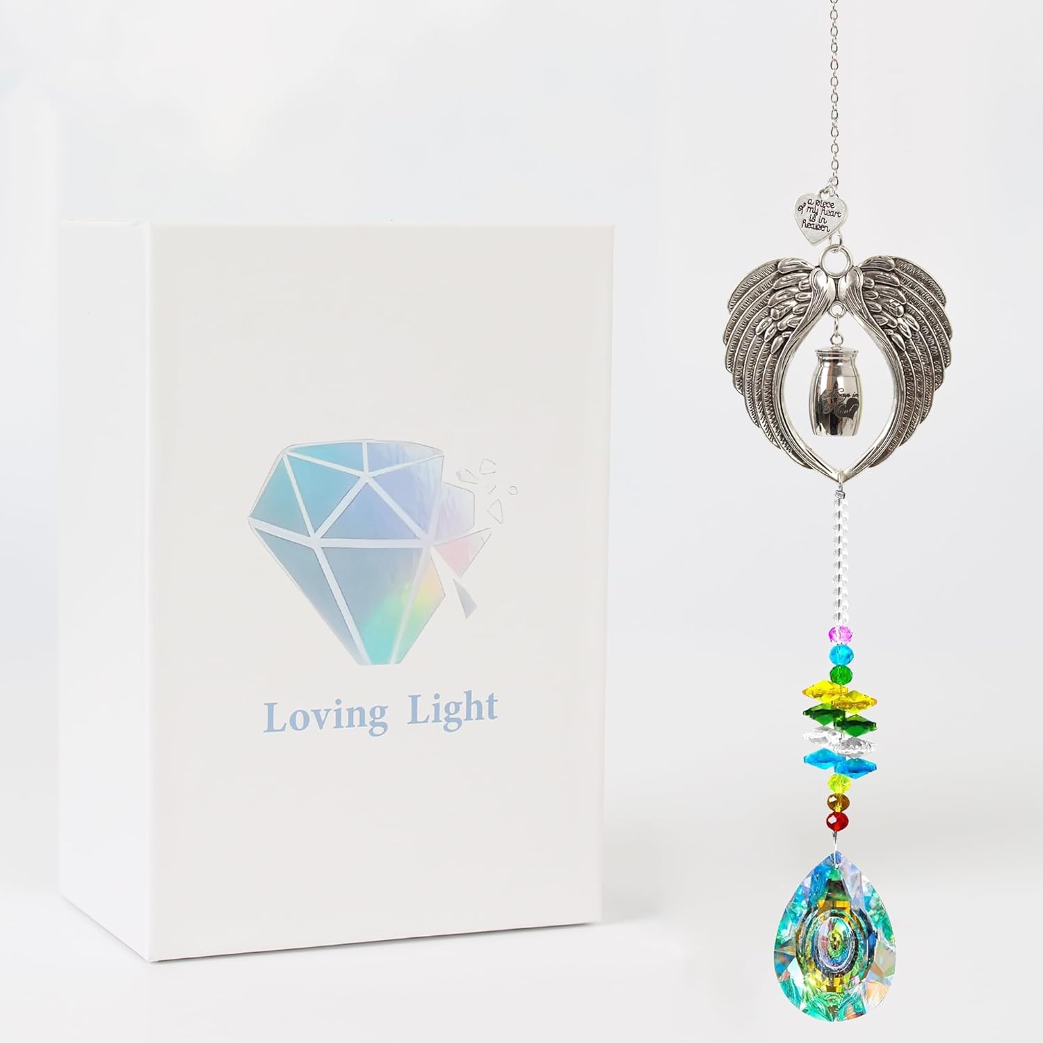Small Keepsake Urn for Human Ashes,Hanging Angel Wings Crystal Suncatcher Memorial mini urn,Mini Cremation Urns for Women Men 1.2 Inches Tiny urn for Human or Pet Ashes Sharing Memorial Urn
