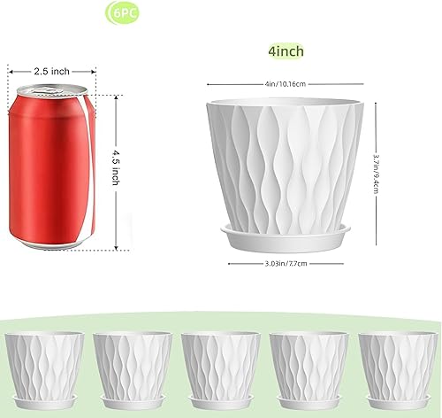 Miniatura 2 de Macetas de 4 pulgadas, paquete de 6 macetas de interior, macetas con agujeros de drenaje y bandejas para orquídeas, violetas, suculentas, hierbas y