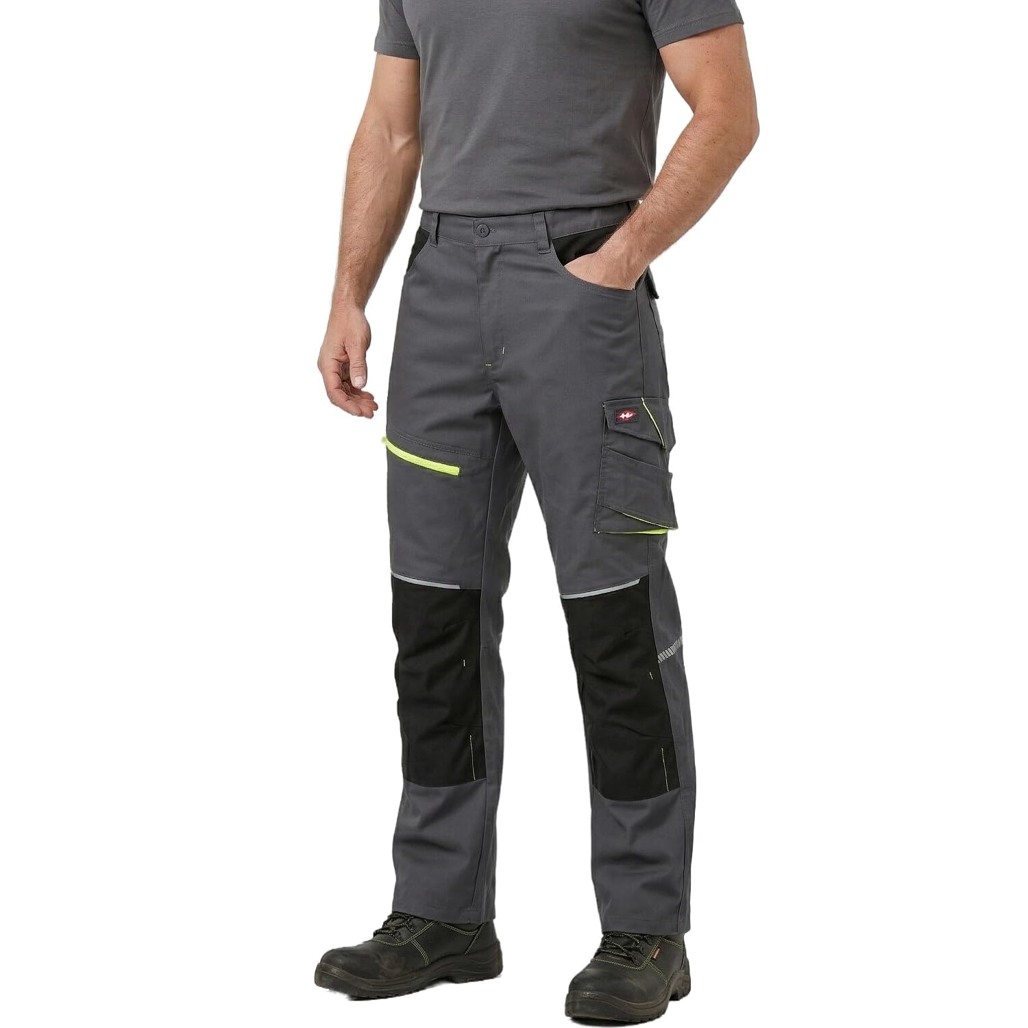 Lee Cooper Workwear Mens Reflective Trim Knee Pad Pocket Holster Cargo TrouserGrey/black32W (31" Reg Leg) from B&Q